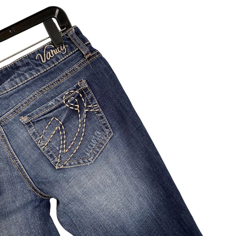 Vanity Dakota Capri Skimmers Denim Jeans Womens Size 28 Distressed Darker Blue - Picture 8 of 8